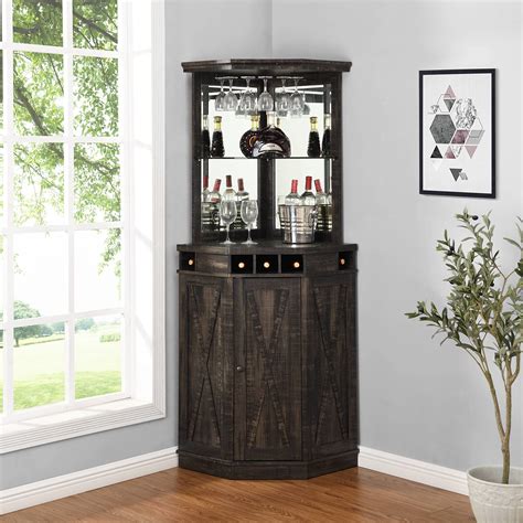 Buy Home Source Charcoal Corner Bar Tall Unit With Built In Wine