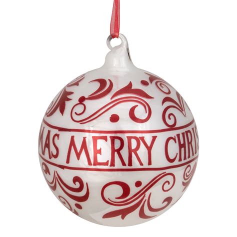 Shiny Red And White MERRY CHRISTMAS Glass Ball Ornament 4 5 115mm