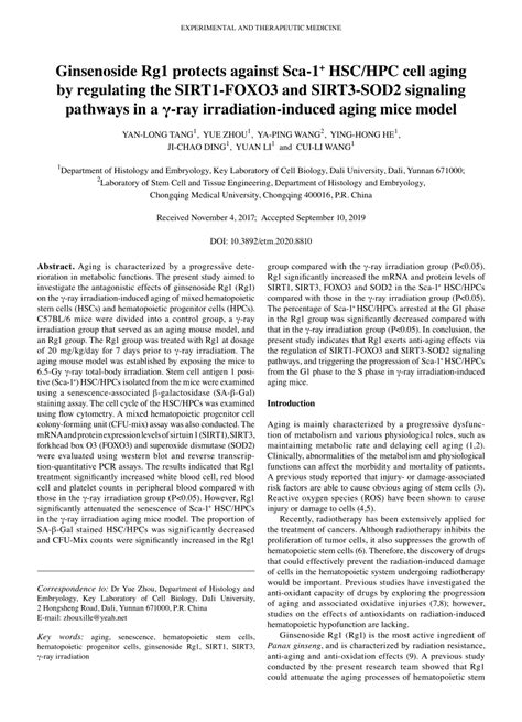 Pdf Ginsenoside Rg Protects Against Sca Hsc Hpc Cell Aging By