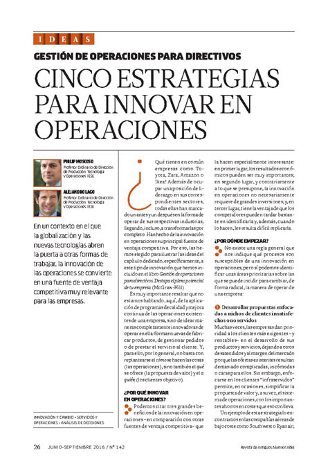 Cinco Estrategias PARA Innovar EN Operaciones 26 JUNIO SEPTIEMBRE