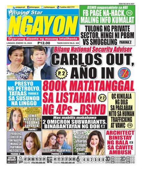 Pilipino Star Ngayon January 15 2023 Newspaper