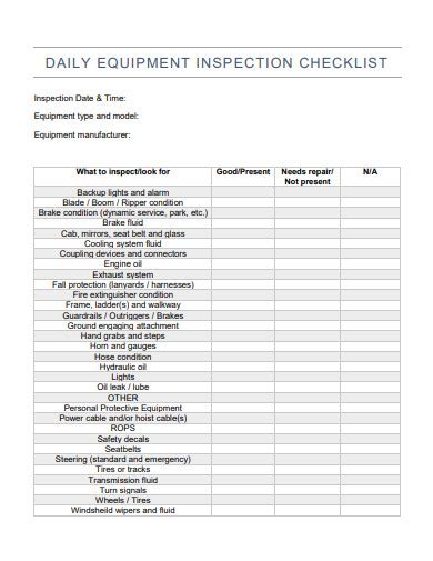 Equipment Inspection Checklist 10 Examples Format How To Create Pdf