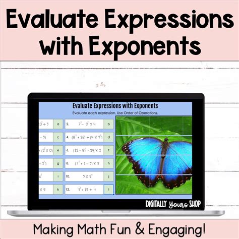 Evaluate Expressions With Exponents Self Checking Digital Activity Worksheets Library