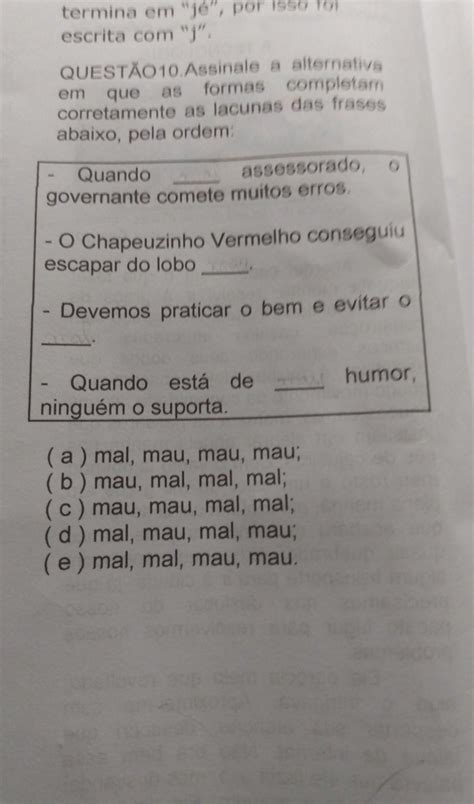 Assinale A Alternativa Em Que As Formas Completam Corretamente As