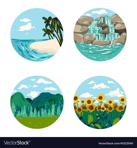 Drawing set of nature scene nice place for travel Vector Image