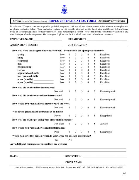 Employee Performance Review Forms Free Printable