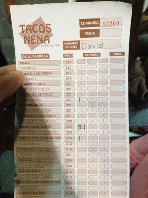 Carta del restaurante Tacos Nena Ciudad del México Mérida 218