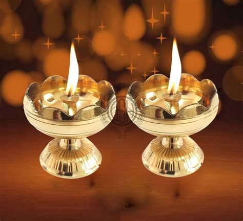 Dsh Brass Flower Diya Set Of Oil Lamp For Pooja Room Home Decorative