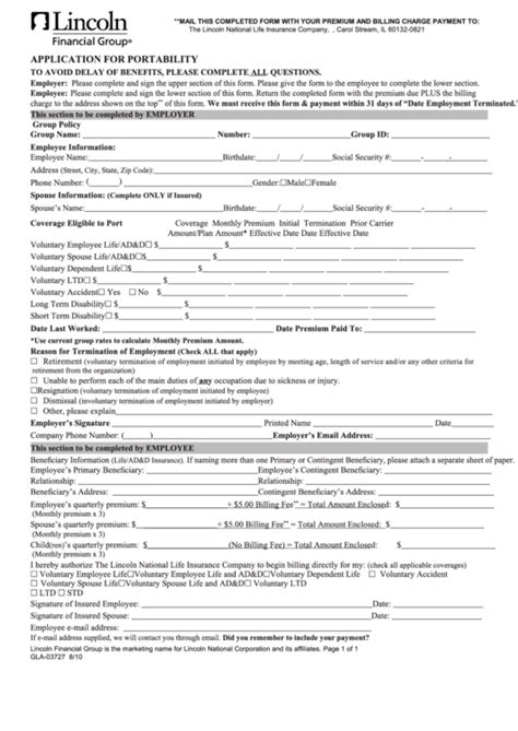 Fillable Form Gla Application For Portability Printable Pdf