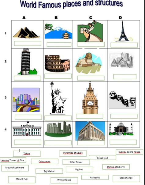 World Famous Places And Structures Worksheet