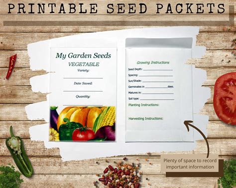 Printable Vegetable Garden Seed Packets, Vegetable Seed Envelopes, Seed ...