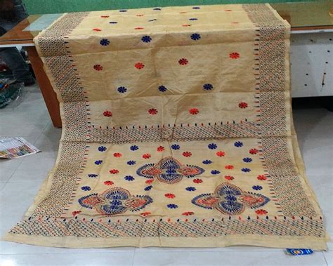 Cream Tussar Silk Hand Embroidered Kantha Saree 0 8m 5 5 M Separate