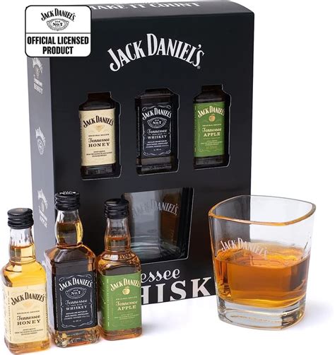 the jack daniels whiskey gift set includes four bottles and two glasses ...