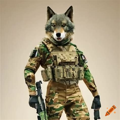 Wolf In Tactical Military Camouflage Uniform On Craiyon