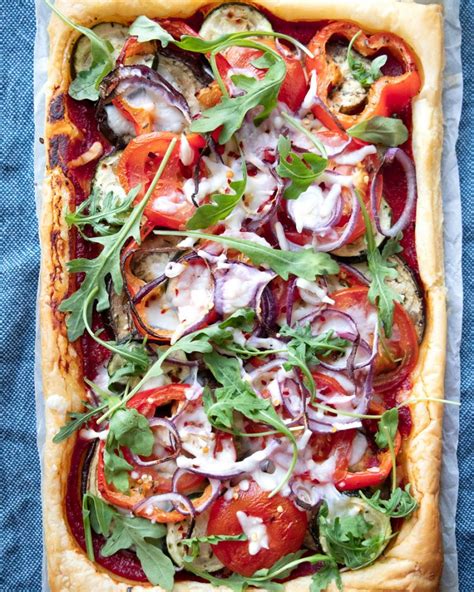 Easy Puff Pastry Pizza With Roasted Mediterranean Veggies