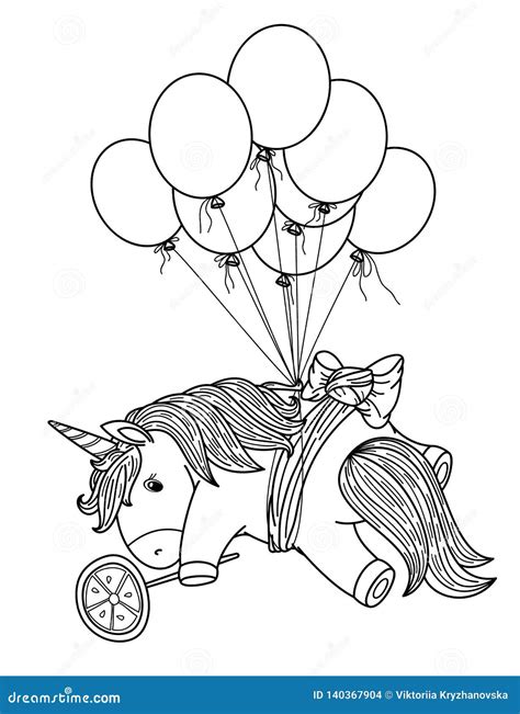 Vector Cute Unicorn With Balloons Black Silhouette Stock Vector