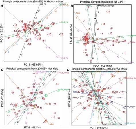 PCA Biplot Analysis For Different Chickpea Genotypes A PCA Biplot For