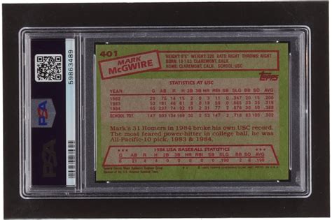 Mark McGwire 1985 Topps 401 OLY RC PSA 8 Pristine Auction