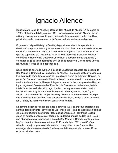 Ignacio Allende Es Una Breve Descripci N Biograf A Y Datos Sobre