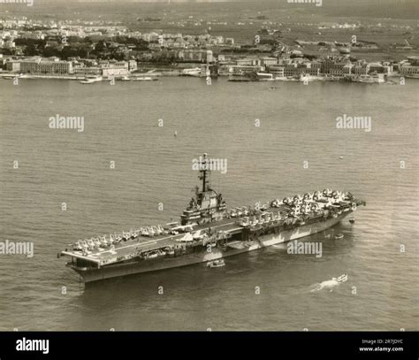 USS Lake Champlain Essex-class aircraft carrier at the anchor, USA 1950s Stock Photo - Alamy