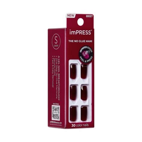 Kiss Impress No Glue Mani Press On Nails Color Cherry Up Red Short Squoval 30 Ct 30 Ct