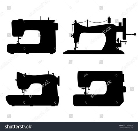 Set Of Black Isolated Contour Silhouettes Of Sewing Machines Icons