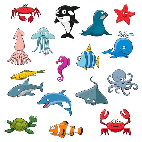 Ocean or sea cartoon isolated characters 11777195 Vector Art at Vecteezy