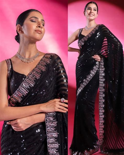 Stylish Pure Georgette Black Sequence Work Saree With Blouse