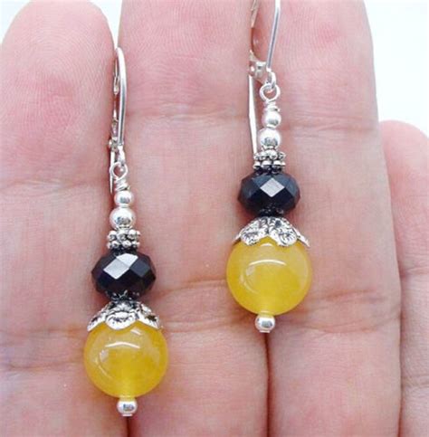 Smooth Mm Yellow Jade Black Faceted Agate Onyx Gems Beads Leverback