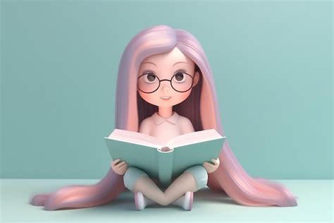 Una Chica Con Gafas Leyendo Un Libro Foto Premium