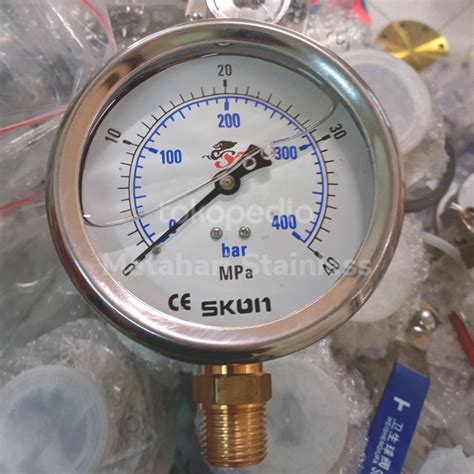 Jual Pressure Gauge Manometer Stainless SKON 4 Inchi 40 Mpa 400 Bar