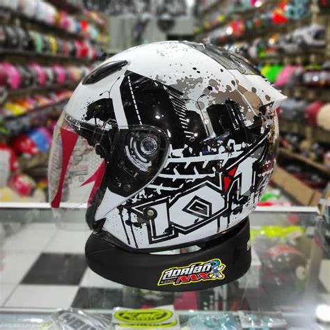 Jual HELM KYT DJ MARU MOTIF SERI 10 WHITE BLACK HELM TOURING KYT DJMARU