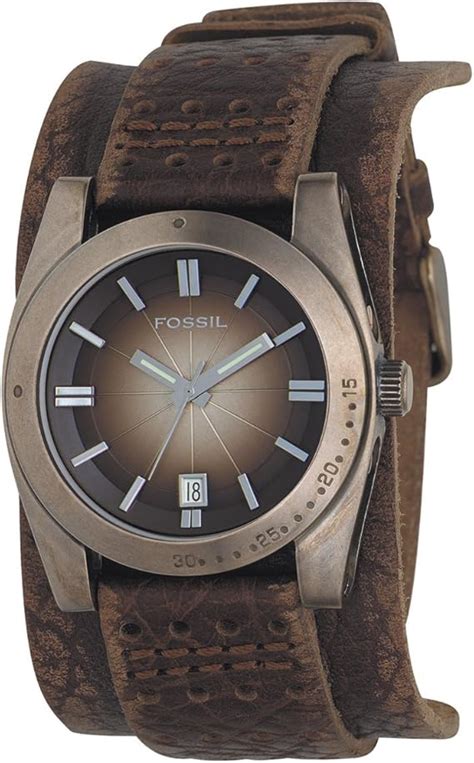 Fossil JR9040 Gents Brown Leather Cuff Watch With Round Brown Analog