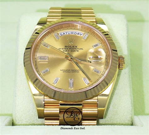 Rolex President Day Date 40 Mm 228238 18k Yellow Gold Factory Baguettes