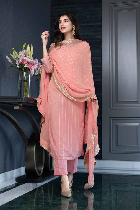 Kurta Set Buy Peach Color Kurta Set With Heavy Dupatta Online In