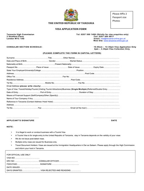 Tz Visa Application Form Fill Online Printable Fillable