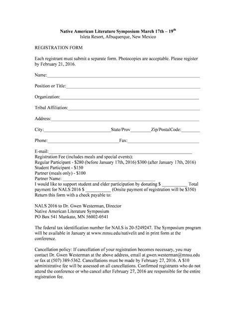 Fillable Online Mnsu Printable Registration Form Nals Docx Mnsu