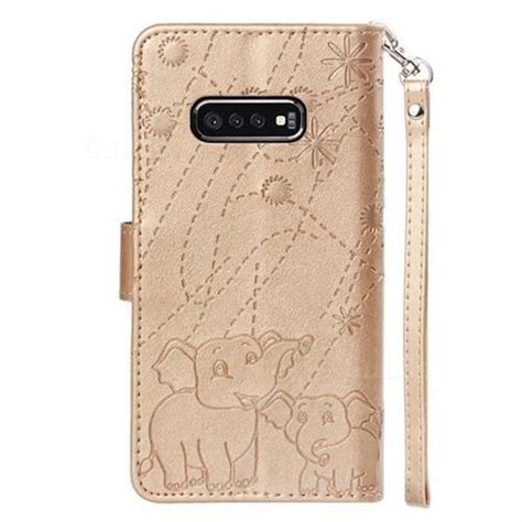 Embossing Fireworks Elephant Leather Wallet Case For Samsung Galaxy S10e58 Inch Golden