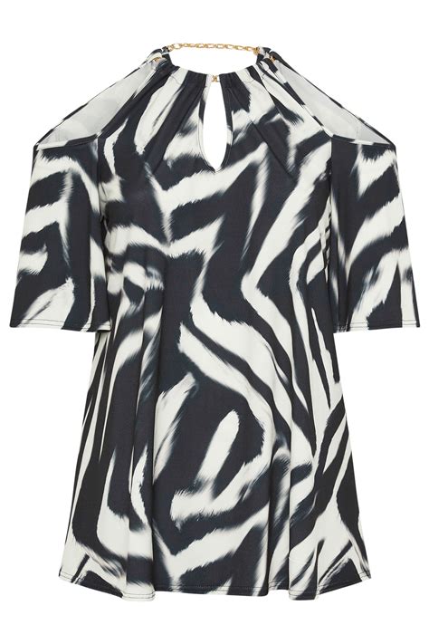 Yours London Plus Size Black Zebra Print Cold Shoulder Top Yours Clothing