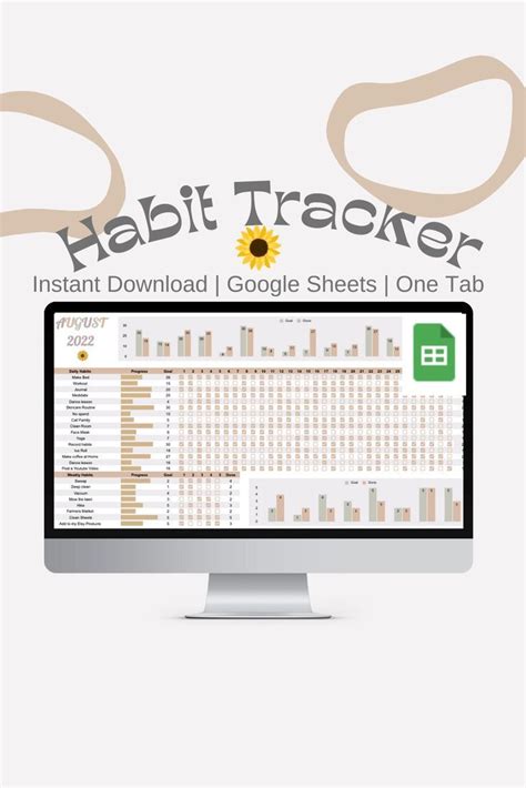 Habit Tracker For Google Sheets Neutral Color Tan Habit Tracker