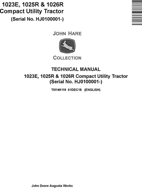 John Deere 1023e 1025r 1026r Compact Utility Tractor Sn Hj0100001 Technical Manual