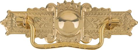 Eastlake Style Solid Brass Drawer Bail Pull W Stamped Brass Backplate