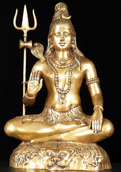 Brass Abhaya Shiva With Om And Trident Statue 24 61bs70z Hindu Gods And Buddha Statues