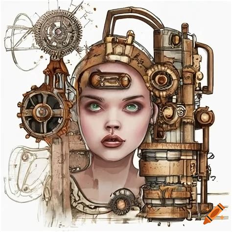 Steampunk illustration of girl with mechanical elements on Craiyon