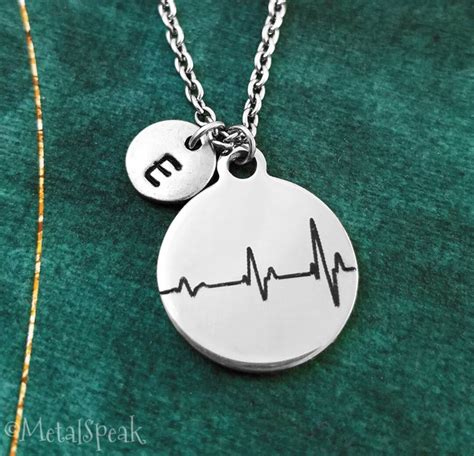 Heartbeat Necklace Engraved Heartbeat Pendant Necklace Heart Necklace ...