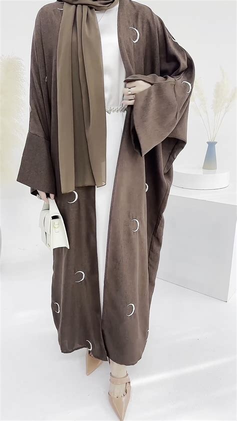 Islamic Clothing Loriya Latest Muslim Women Moon Embroidery Open Abaya