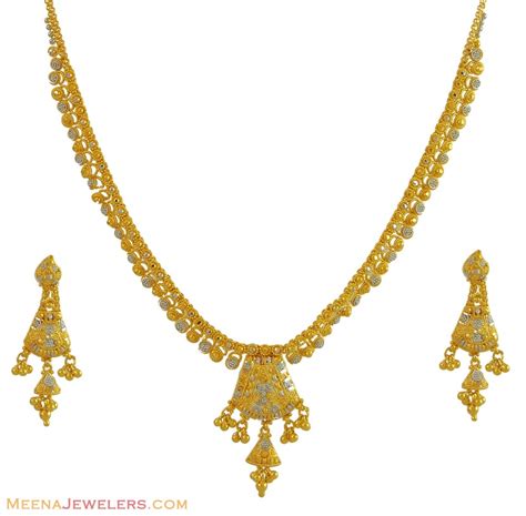 Indian 2 Tone Necklace Set 22K StGo9558 22 Karat Indian Gold