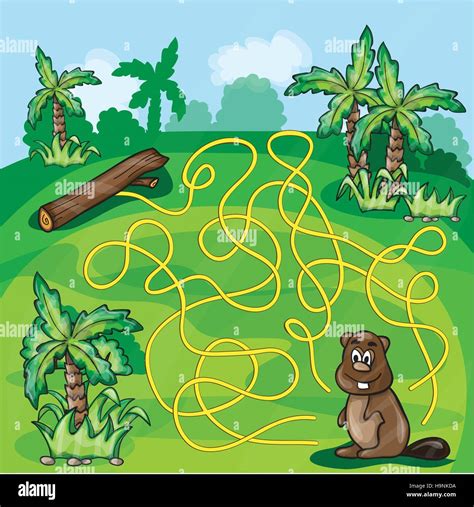 Labyrinth Maze For Kids Help The Beaver Find A Way Game Vector