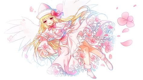 Safebooru 1girl Blonde Hair Boots Bow Breasts Capelet Cherry Blossoms Cleavage Dress Dress