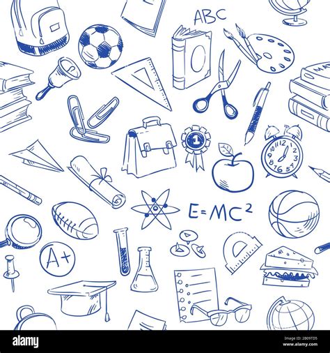 Back To School Education Vector Doodles Pencil Drawing Seamless Pattern Education Pattern